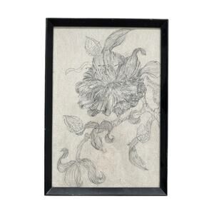 Hand Drawn Floral Ink Sketch Signed Karie 2000s Wood Frame
